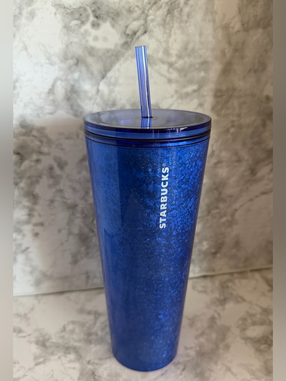Starbucks Metallic Sapphire Blue Tumbler with Straw